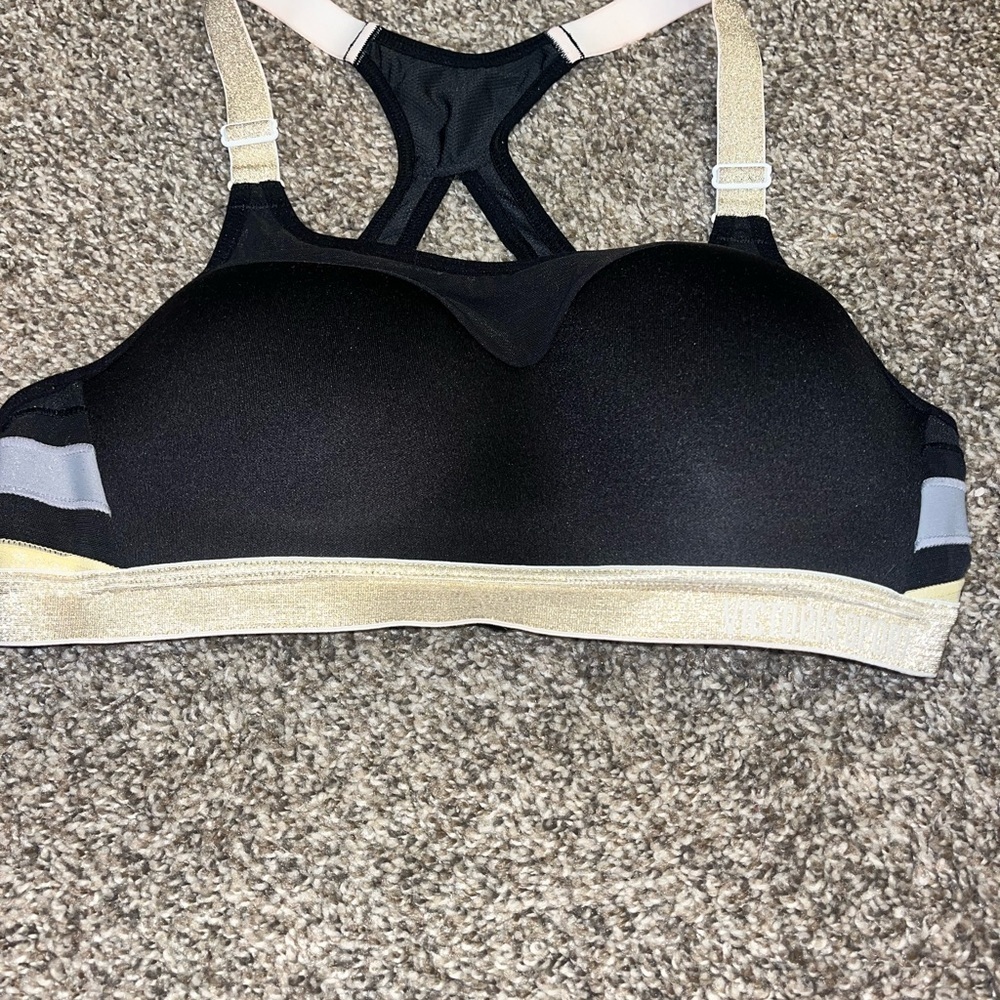 Victoria secret racer back sports bra black gold and silver in size 34B - Picture 2 of 7